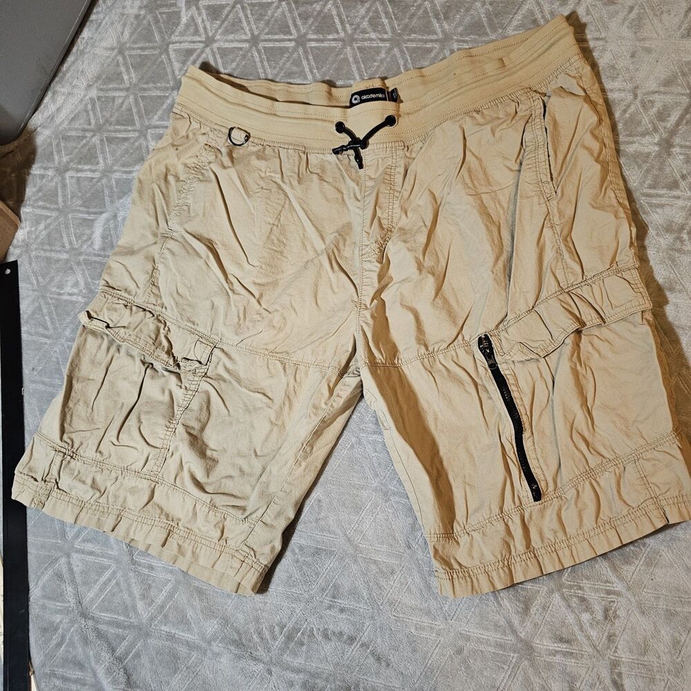 Akademiks Men's Beige Cargo Shorts Cotton Woven Drawstring Zip Pockets 4XL